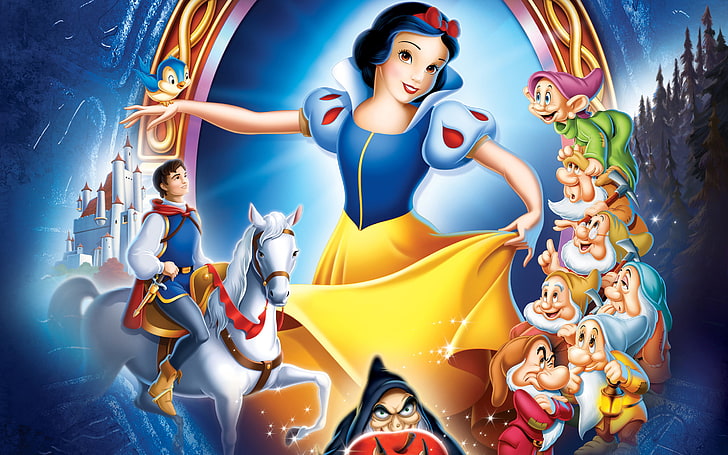Cinderella digital wallpaper, snow white and the seven dwarfs