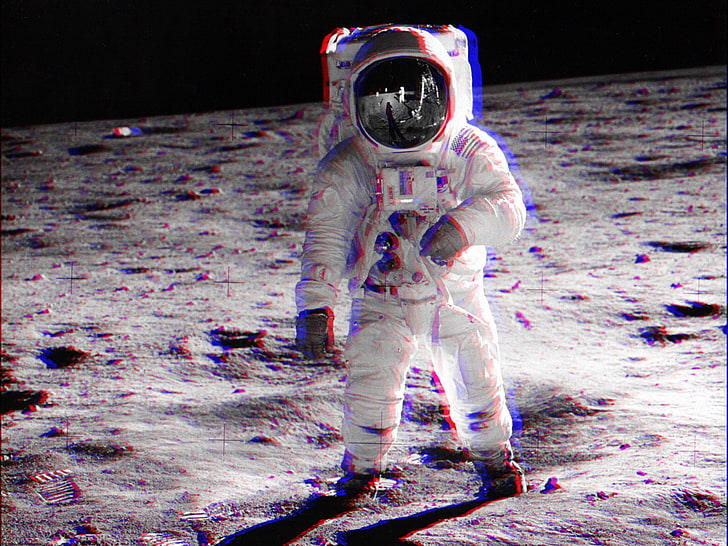 Astronaut suit, 3D, anaglyph 3D, Moon, space, one person, space suit, HD wallpaper