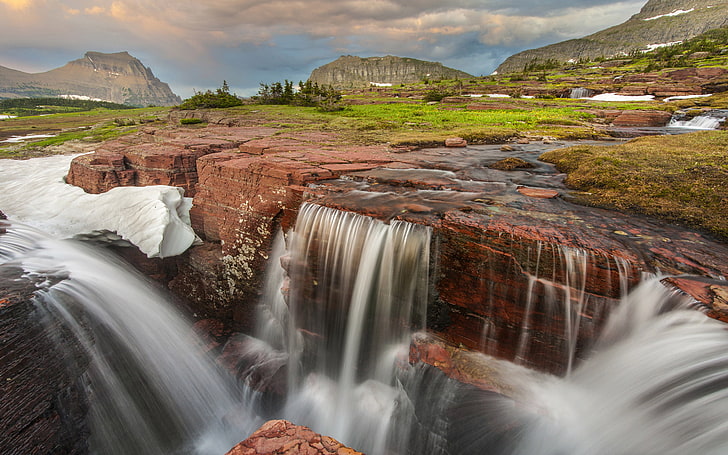 Triple Falls In Glacier National Park, Montana Hd Wallpapers For Mobile Phones And Laptops, HD wallpaper