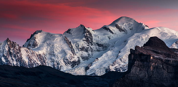 Mont Blanc, Samöens, Mountain, Snow, Beauty, Sky, Pink, View