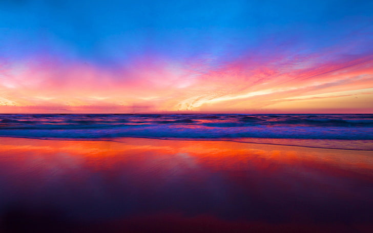 Sunset beach reflection-2016 High Quality HD Wallp.., sky, water, HD wallpaper
