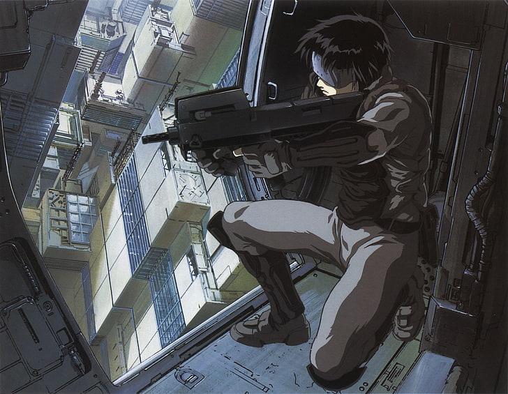 black-haired army illustration, cyberpunk, futuristic, Ghost in the Shell