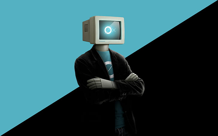Humanoid, man with computer monitor head digital illustration, HD wallpaper