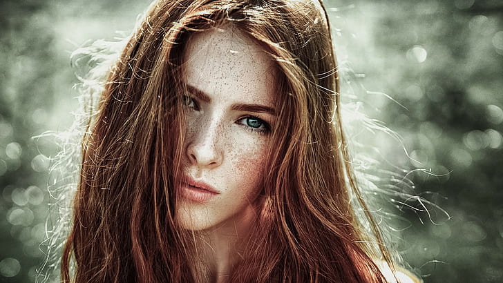 women, face, freckles, redhead