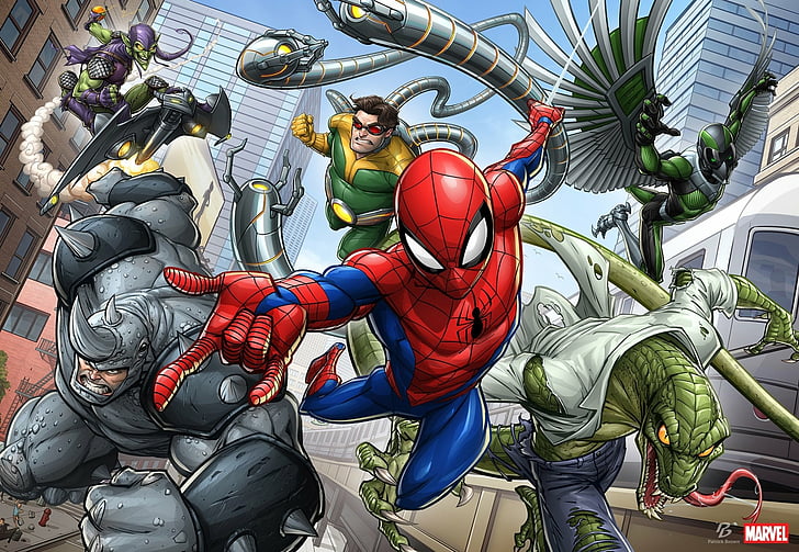 Spider-Man, Doctor Octopus, Green Goblin, Marvel Comics, Rhino (Marvel Comics), HD wallpaper