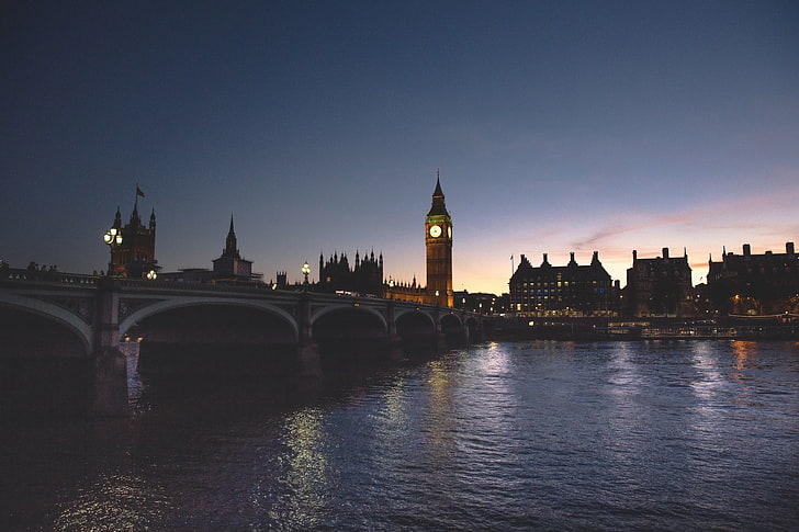 Westminster Palace, London, UK, water, Big Ben, evening, built structure, HD wallpaper