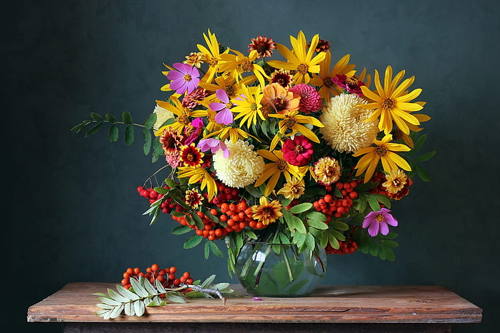 HD wallpaper: autumn, flowers, berries, bouquet, colorful, still life |  Wallpaper Flare