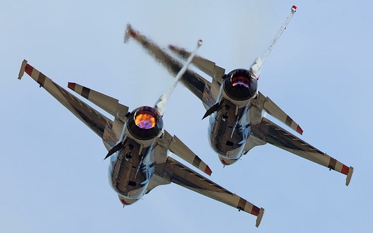 F16 falcon tandem, jet fighter, flight, airforce, military, jets, HD wallpaper