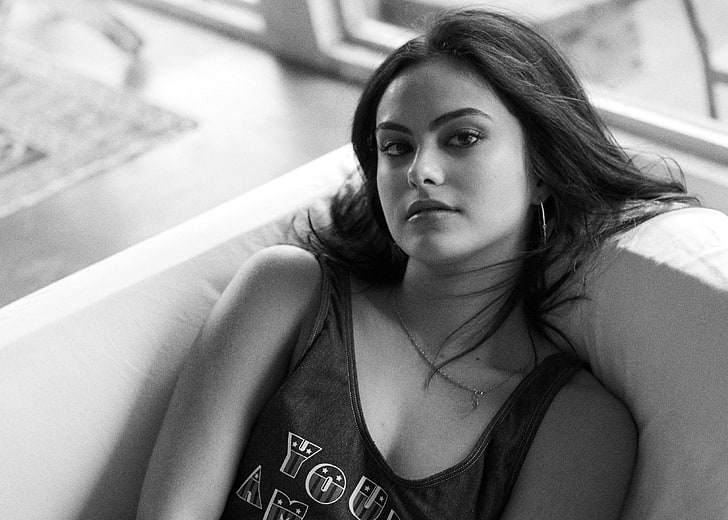 Camila Mendes Black And White, one person, portrait, long hair, HD wallpaper
