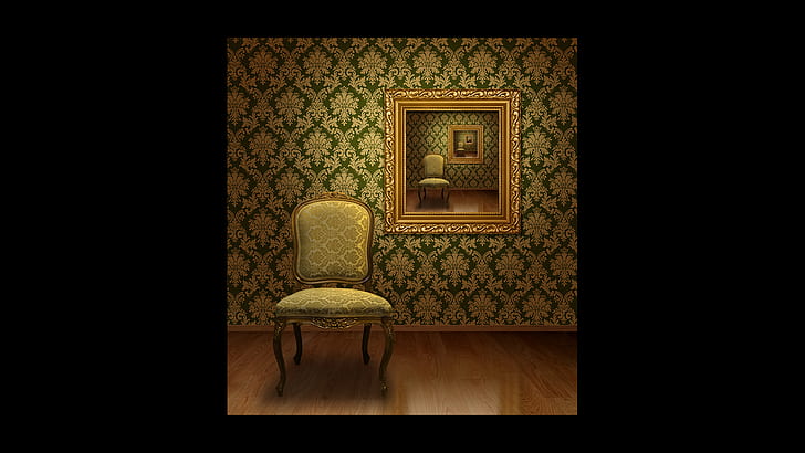 repetition, room, vintage, chair, picture frames