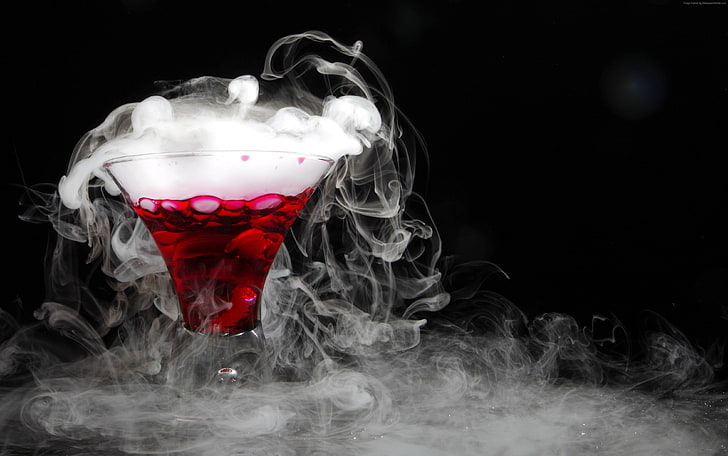 dry ice, Cocktail, black background, red, smoke - physical structure, HD wallpaper