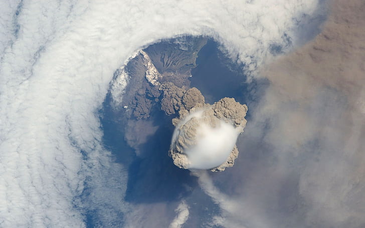 clouds, nature, aerial view, volcano, eruptions, smoke