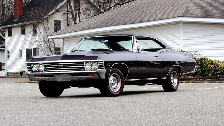 black muscle car, Chevrolet, Coupe, 1967, Impala, Hardtop, SS 427, HD wallpaper