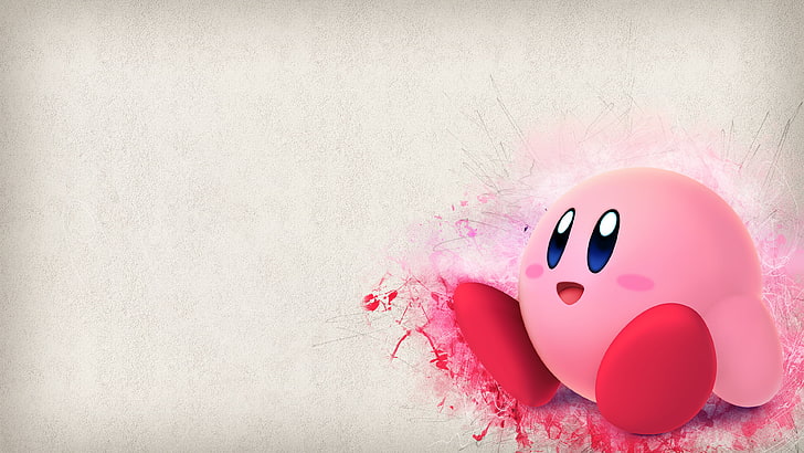hero, artwork, Kirby, Super Smash Brothers, pink color, copy space
