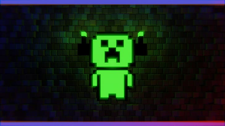 Minecraft, Minecraft Dungeons, creeper, green, neon, 3D Blocks, HD wallpaper