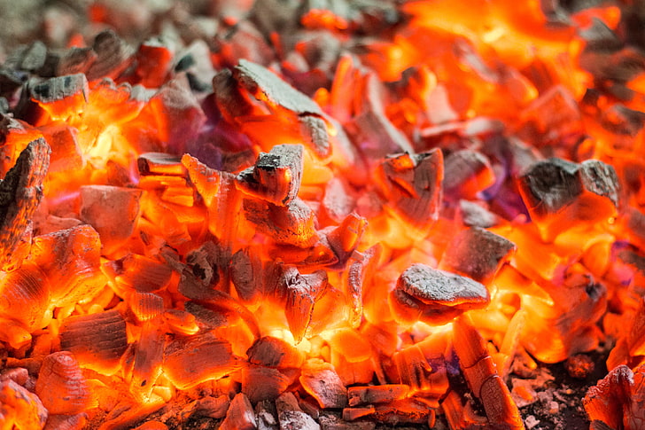 burning charcoal, fire, heat - temperature, orange color, fire - natural phenomenon, HD wallpaper