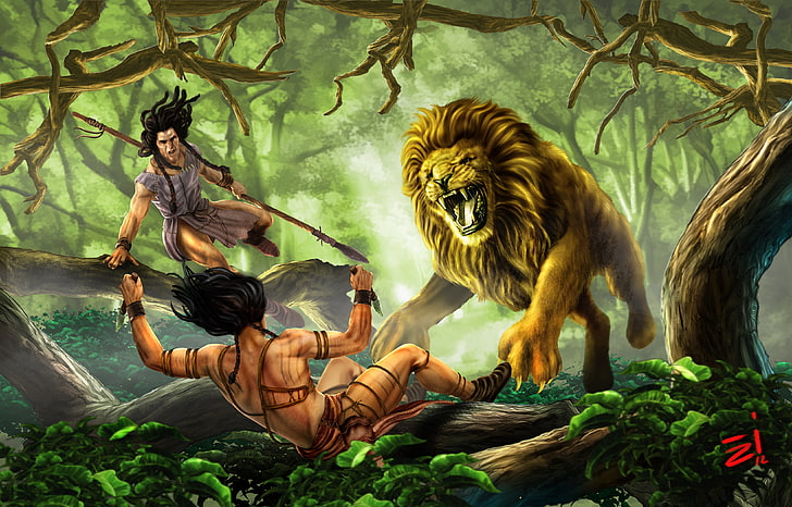 Tarzan wallpaper, forest, predator, Leo, jungle, art, hunting, HD wallpaper