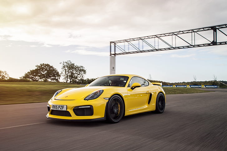 yellow, Porsche, Cayman, GT4, Caiman, HD wallpaper