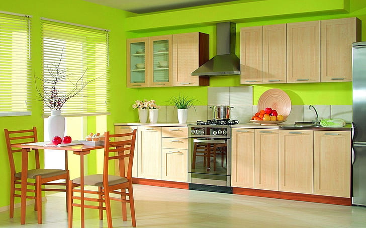 New Kitchen Furniture, green, interior design, HD wallpaper