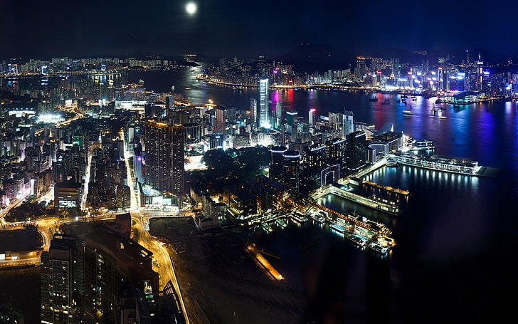 aerial photography of city lights, cityscape, skyline, night