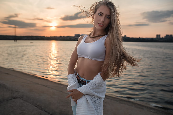women outdoors, Dmitry Shulgin, model, blonde, water, one person, HD wallpaper