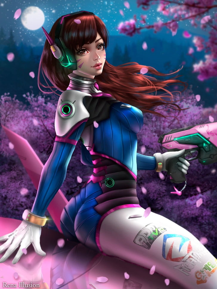 brown-haired woman anime character, Overwatch, D.Va (Overwatch), HD wallpaper