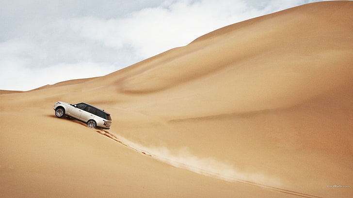 brown and black fishing rod, Range Rover, desert, car, vehicle, HD wallpaper