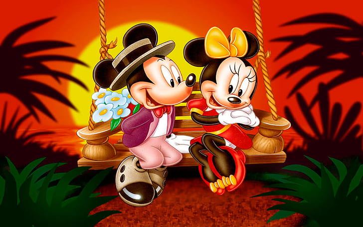 Cartoon Mickey And Minnie Mouse Sunset Romantic Couple Hd Wallpapers 1920×1200