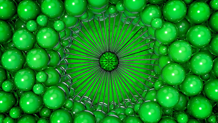 green, abstract, 3D fractal, 3D graphics, green color, full frame, HD wallpaper
