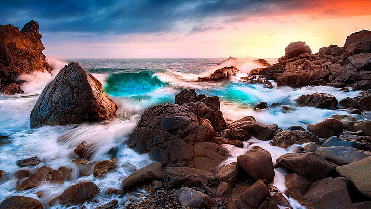 Sea wave shore, rocks, nature, HD wallpaper