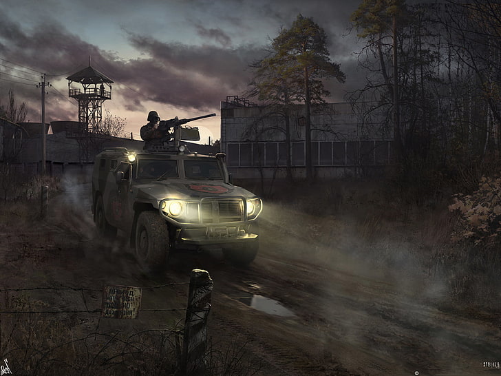 gray vehicle, Chernobyl, Stalker, area, debt, army, armed Forces