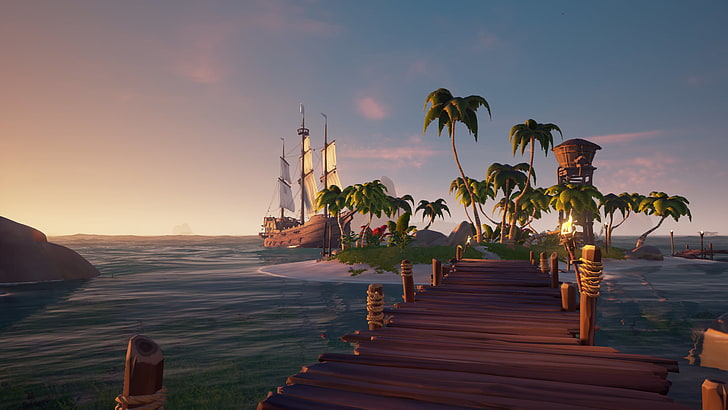 animated footbridge leading to island graphic wallpaper, Sea of Thieves, HD wallpaper