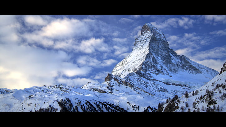 landscape, Matterhorn, mountains, nature, clouds, snow, ice, HD wallpaper