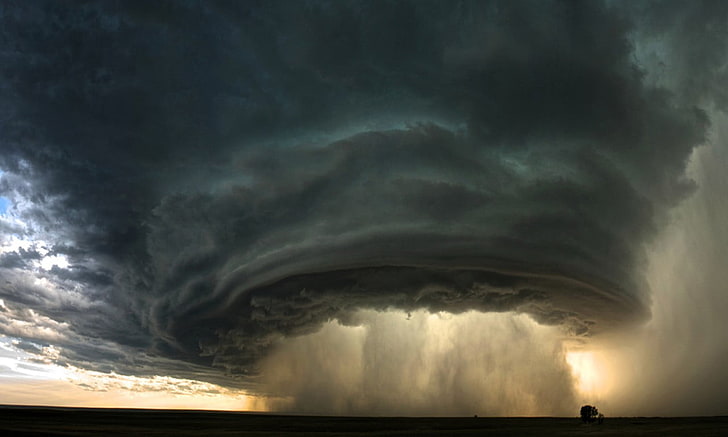 photo of storm, landscape, clouds, rain, sky, field, thunderstorm, HD wallpaper
