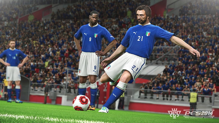 Pro Evolution Soccer PES 2014 Game Wallpaper 06, blue and white soccer jersey, HD wallpaper