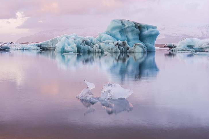 Jokulsarlon, Iceland, sea, iceberg, water, reflection, cold temperature, HD wallpaper
