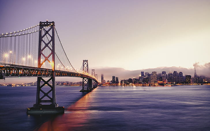 HD wallpaper: San Francisco beautiful scenery, dusk, bay bridge, lights,  skyscrapers | Wallpaper Flare