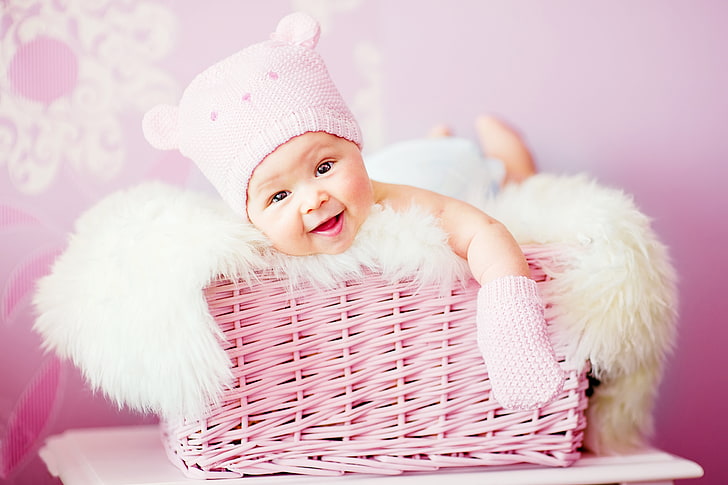 HD wallpaper: pink wicker basket, child, face, sweet, baby, kid, newborn,  cute | Wallpaper Flare