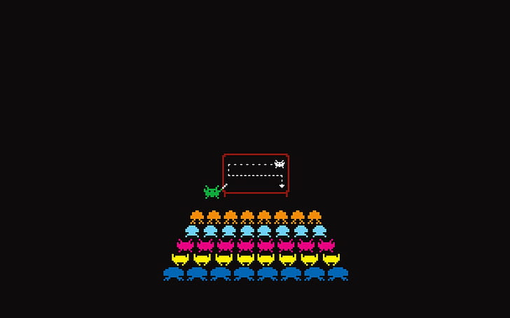 space invaders simple background minimalism, copy space, multi colored, HD wallpaper