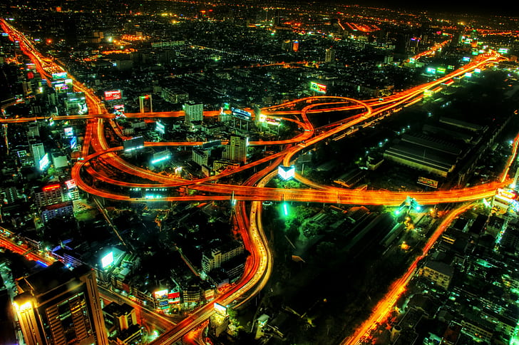 aerial view of city buildings in time lapse photography during nighttime, bangkok, bangkok