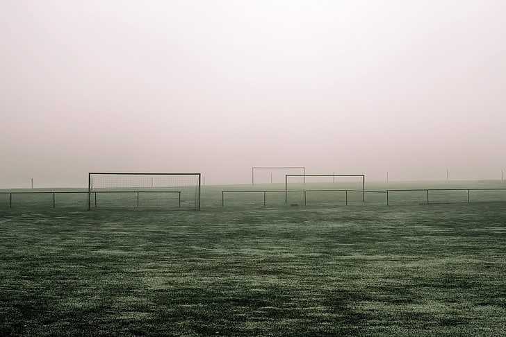 minimalism, landscape, mist, soccer pitches, fog, sport, nature, HD wallpaper