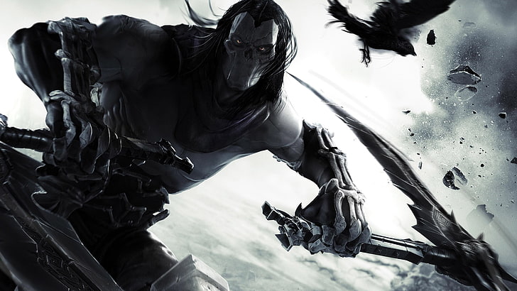 monster holding scythe illustration, video games, Darksiders 2, HD wallpaper