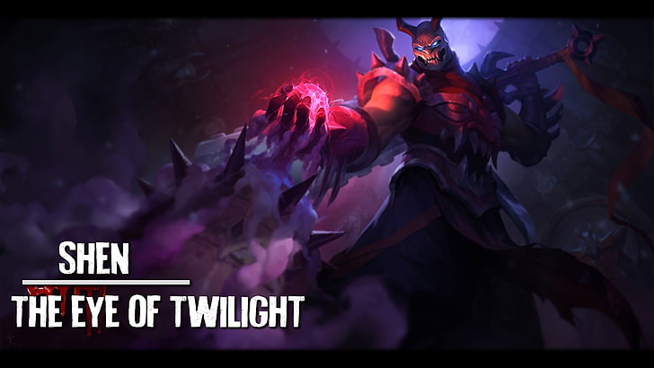 Shen The Eye of Twilight League of Legends illustration with text overlay, HD wallpaper