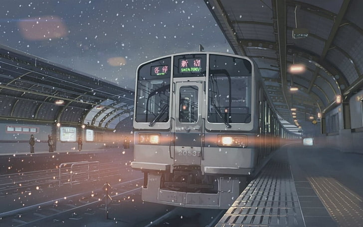gray and orange train digital wallpaper, Makoto Shinkai , train station, HD wallpaper