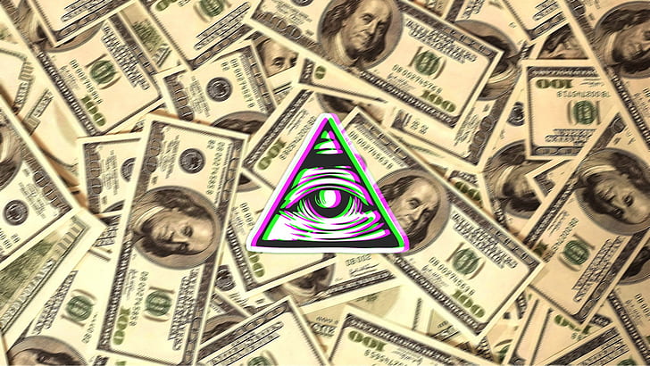 eyes, money, Illuminati, digital art, dollars, HD wallpaper