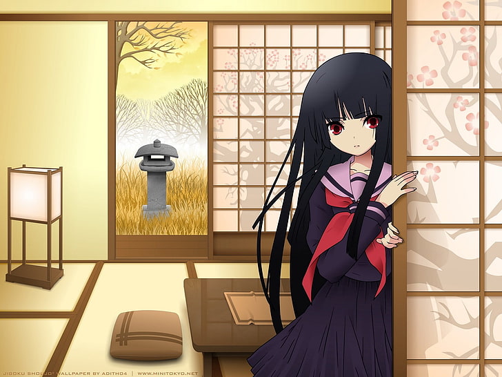 Enma Ai, anime girls, Jigoku Shoujo, kimono, long hair, one person, HD wallpaper