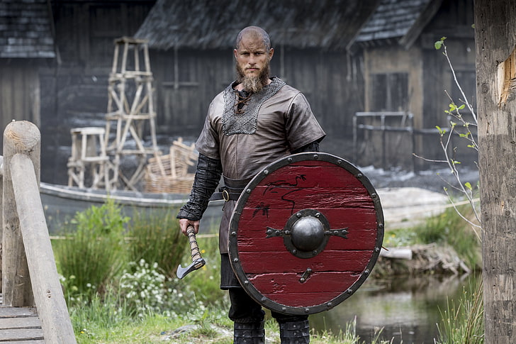 vikings, ragnar lodbrok, travis fimmel, shield, axe, tv series, HD wallpaper