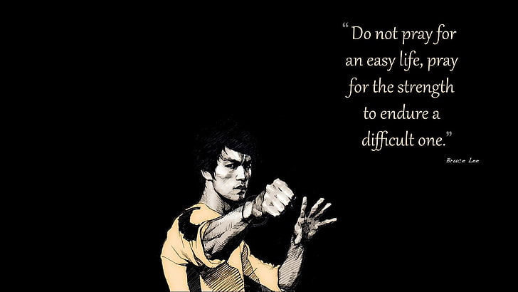 Bruce Lee, black, yellow, quote, life, motivational, one person, HD wallpaper