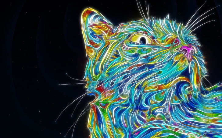 multicolored cat illustration, colorful, Matei Apostolescu, psychedelic