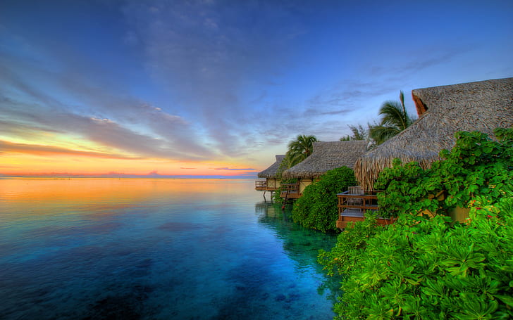 Sunset, The island of Moorea, Tahiti, HD wallpaper